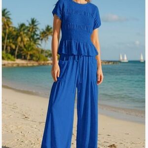 SOLD Piece Co-Ord Smocked Top Wide-Leg Pants Lounge Set | TikTok